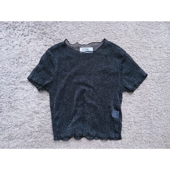SEEK The Label Sheer Sparkly Crop Top Small Shimmer Black Festival Whimsigoth - Picture 2 of 6